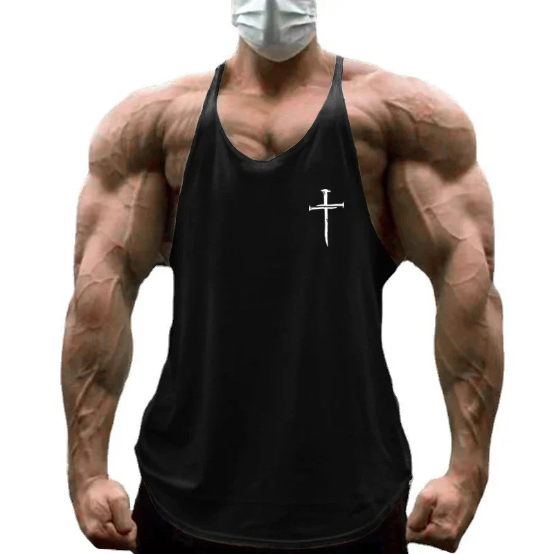 Men's Summer Cotton Bodybuilding Stringer Vests Low Scoop Neck Curved Hem Gym Workout Tank Tops Muscle Sleeveless Shirts