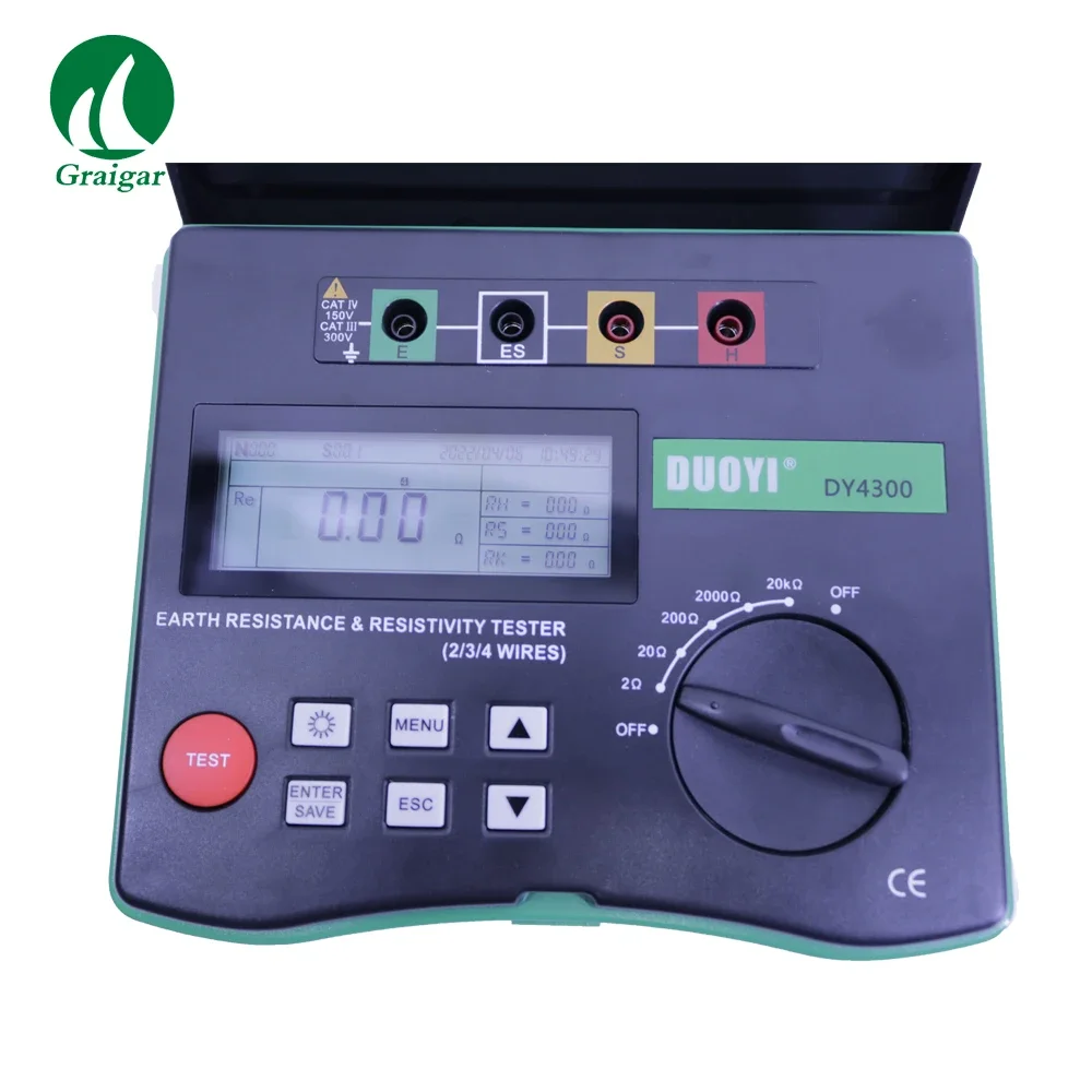 Duoyi DY4300 Digital Ground Resistance Tester 4-Terminal Soil Resistivity Tester 0.05-20.99 K Ohm