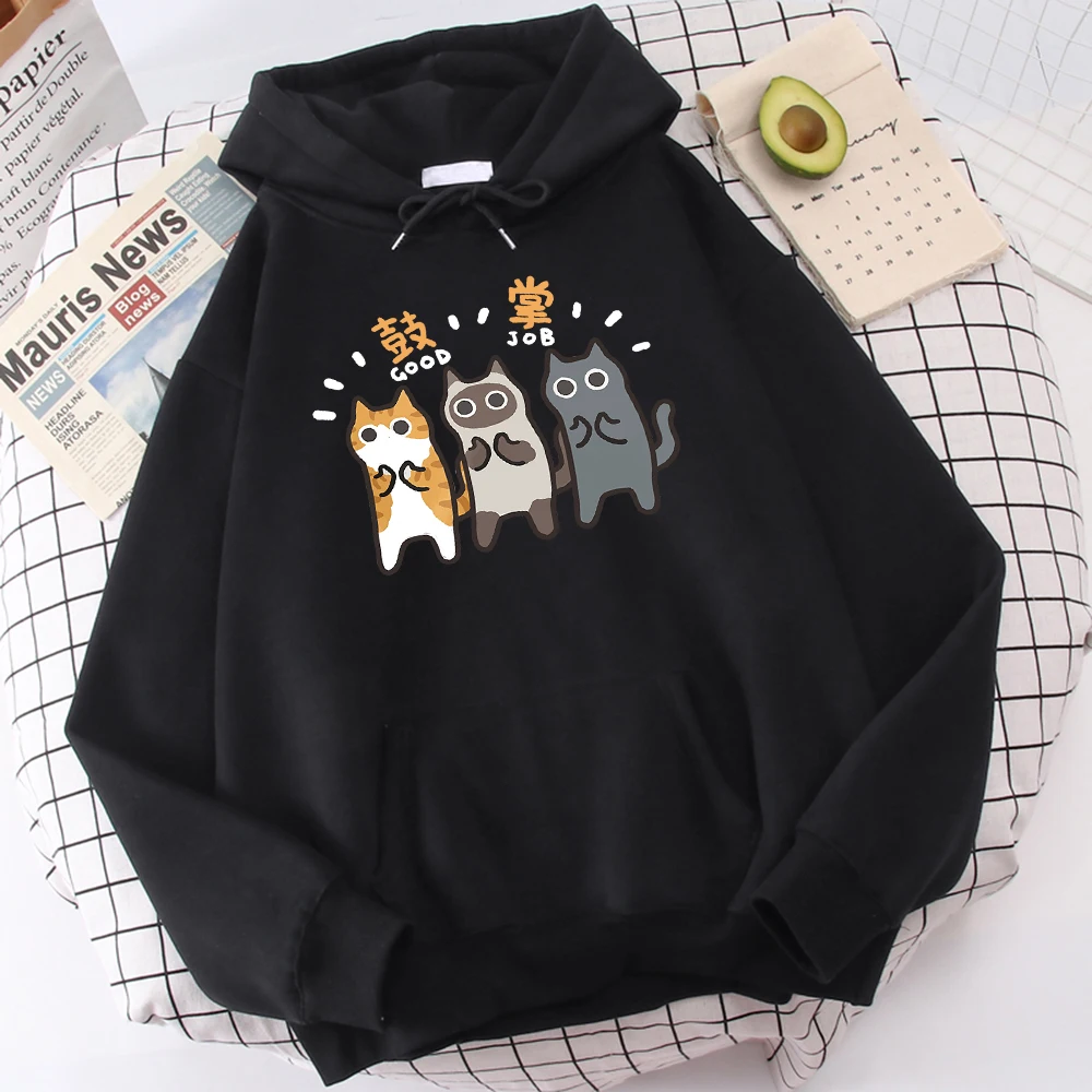 Three Cats Are Applauding And Cheering Mans Wei Clothing Comfort Vigor Hoody Leisure Sports Sweatshirt Youth Versatile Clothes