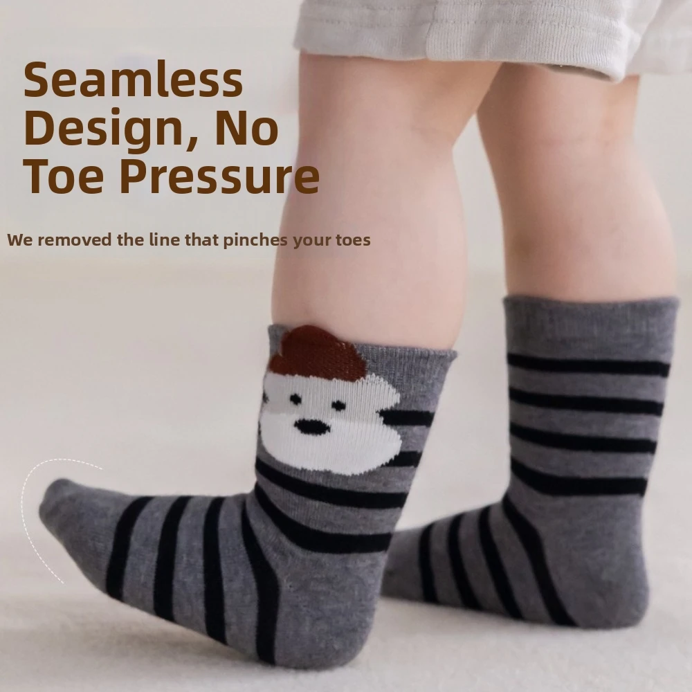 5 Pairs Soft Cotton Children's Mid Calf Socks Breathable Thickened Kid Sport Socks Antibacterial Boys Anklet Socks Autumn Wear