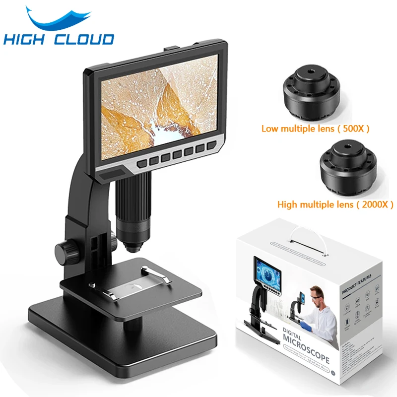 

2000X Digital Microscope 7 Inch HD Display Dual Lens Electronic Industrial USB Microscops Camera Zoom Magnifier Endoscope