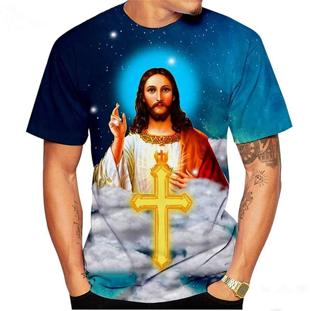 2022 New Fashion Summer Virgin Mary Casual Streetwear Harajuku God  Men's  Streetwear Jesus Religious CartoonT Shirts