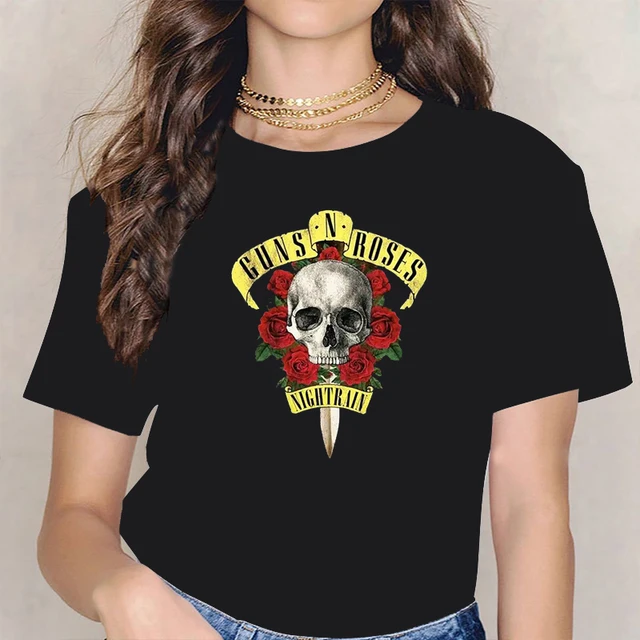 Guns N Roses Graphic Print T Shirt Plus Size Rock Band Casual Streetwear Short Sleeve Fashion Crew Neck Women