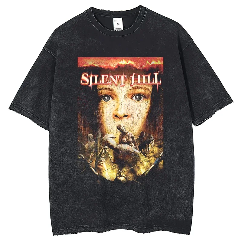 Vintage Friend Game T-shirt Summer Silent Hill Pattern T-shirt DTG Printed Street Clothing Harajuku Game Gym Top Short Sleeve