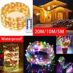 2023 Led Christmas Fairy Lights Copper Wire String 5-20M Holiday Outdoor Lamp Garland For 2024 New Year Tree Wedding Decoration