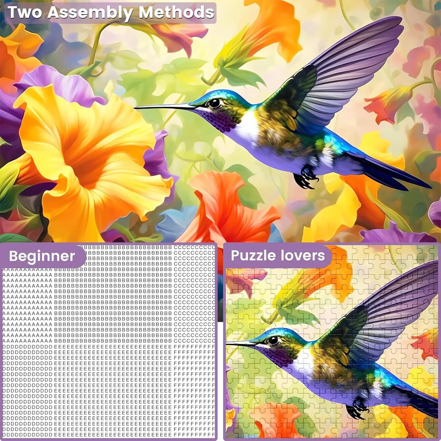 Wooden Puzzle 1314/1000/520 Piece for Adults Flower Hummingbird Jigsaw Puzzle Bedroom Gameroom Home Decor Birthday Party Gift