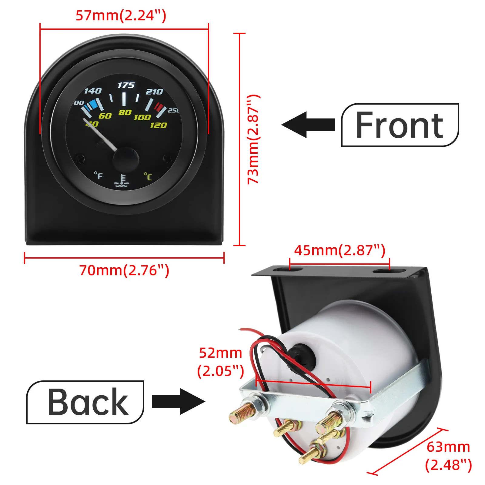 مستشعر درجة حرارة الماء ، 10 ، 40 ~ ، ℃ ، مقياس من من من من من من الدرجة الأولى ، بمؤشر درجة حرارة ، متر للسيارة ، 12 فولت