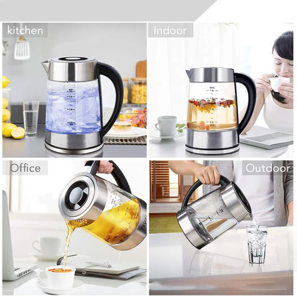 1800W 1.8L Electric Kettle Tea Pot Portable Glass Stainless Steel Water Boiler Fast Heating Teapot 220V Home Appliance 전기포트 주전자