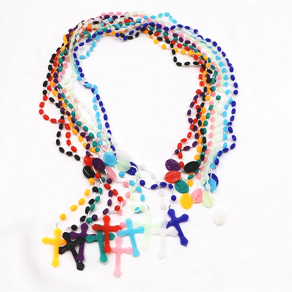 12pcs Fashion Catholic Religious Prayer Plastic Beads(7*5mm) Chain Rosary Necklaces