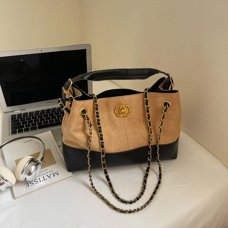 

Новинка 2023 года, женская замшевая сумка-мешок в стиле пэчворк, кошелек через плечо с регулируемым ремешком, универсальная сумка через плечо для повседневных прогулок