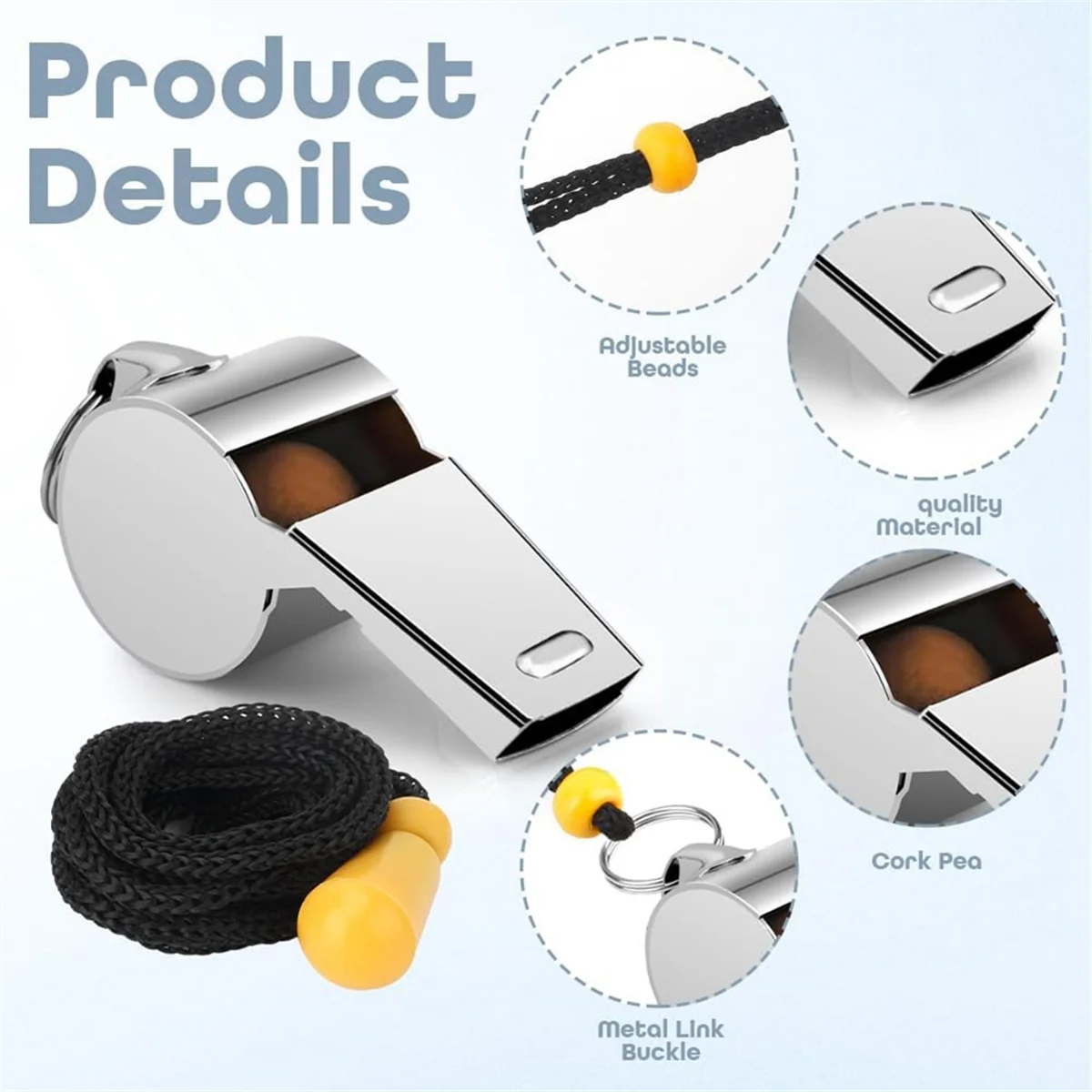 صفارة ABXD، صفارة للمدربين، صفارات من الفولاذ المقاوم للصدأ، صفارة مدرب للمعلمين بصوت عالٍ وهش 6 قطع #3