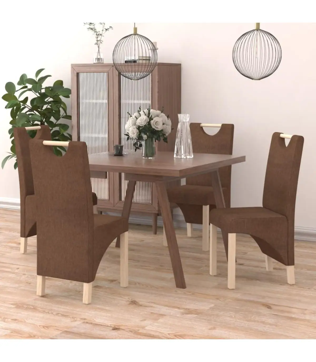 4 PCs Brown Fabric Dining Chairs Dining Chair