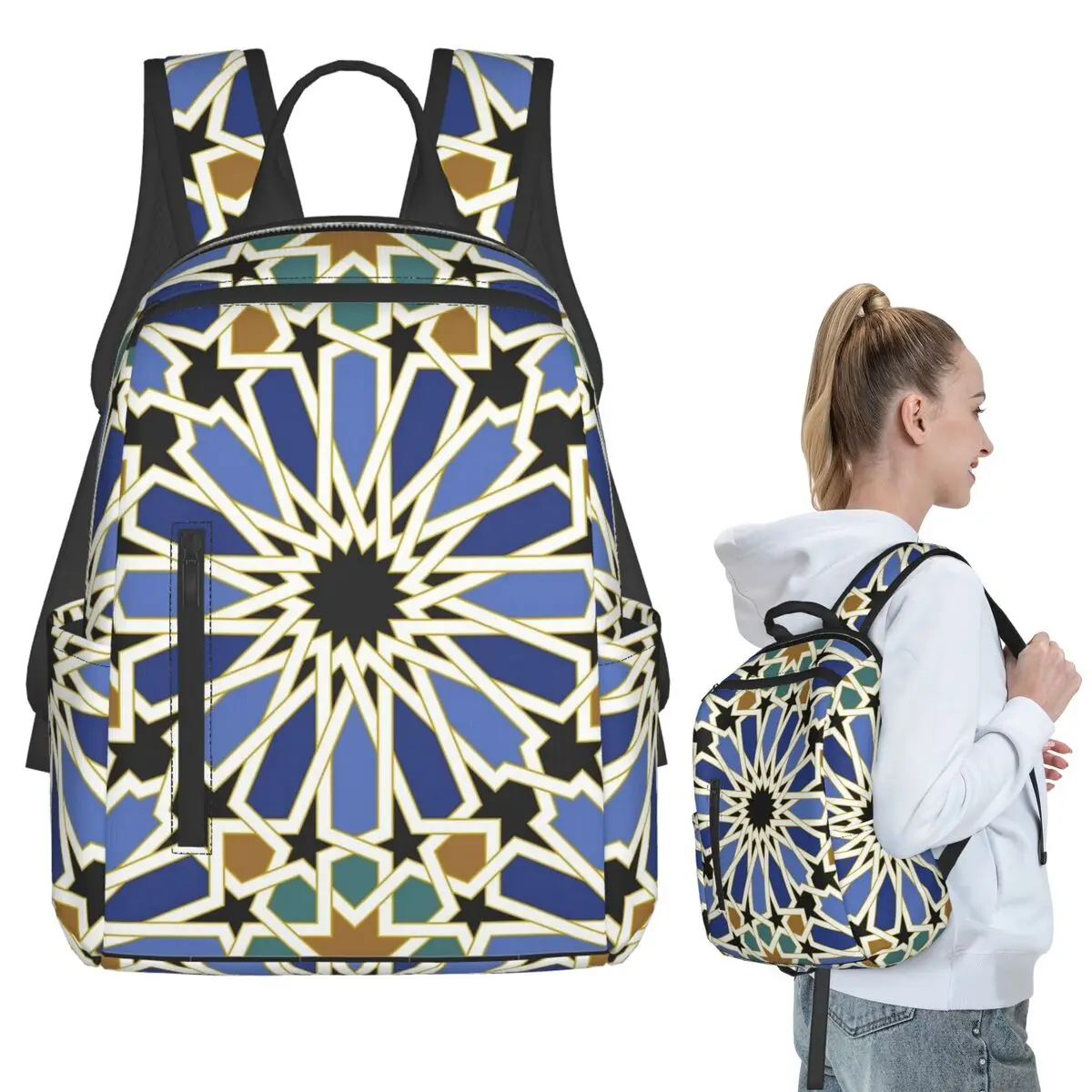 Arabic Tile I Backpack Student BookBag Kids School Bag Laptop Shoulder Bags Men Women