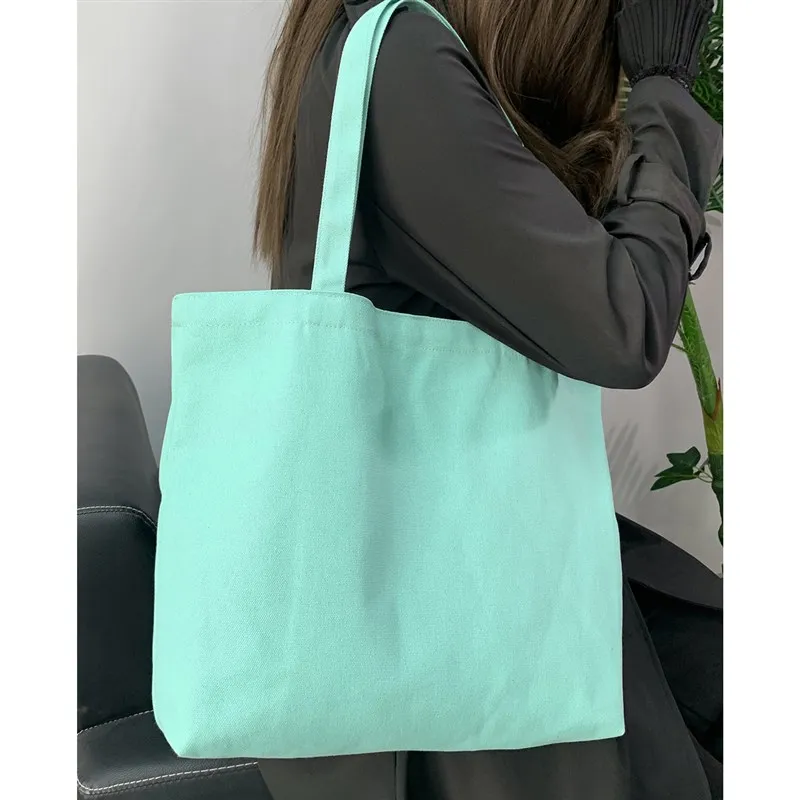 Large Capacity Canvas Shopping Bag Mint Green Cotton Shoulder Handbag  Style Women's Bag Soft Fabric Summer New Arrival
