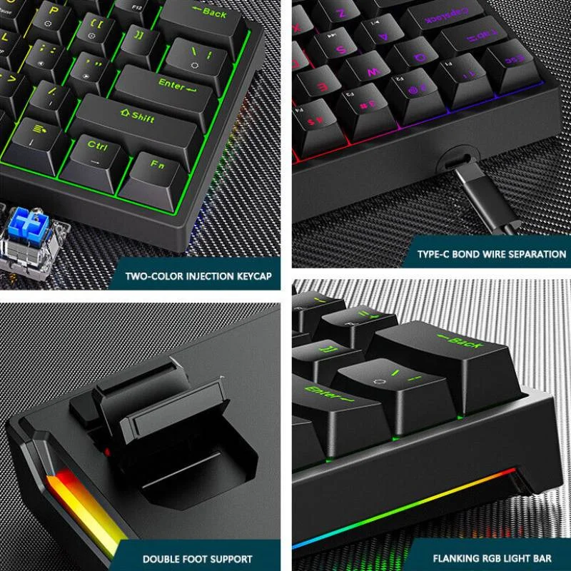 لوحة مفاتيح ميكانيكية صغيرة للألعاب 61 مفتاحًا RGB Hotswap Type-C لوحة مفاتيح سلكية للألعاب PBT أغطية مفاتيح 60% لوحات مفاتيح مريحة