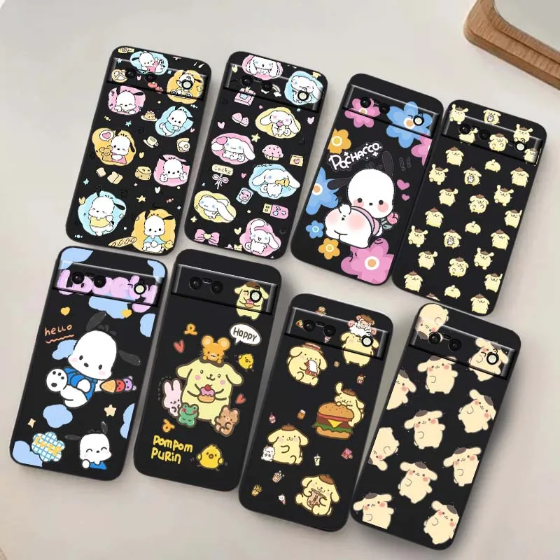 

Sanrio Pochacco Pompompurin Phone Case For Google Pixel 9a 9 8A 8 7 7A 6 6A Pro XL 2024 5G Black Soft TPU Silicone Cover