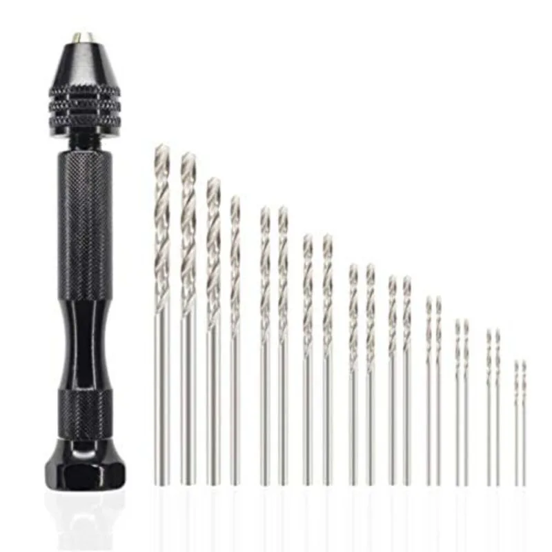 Pin Vise Hand Drill Bit Set Spiral Rotary Manual Jewelry Drill DIY Models Hobby Craft Micro Twist Drill Bits Woodworking Tools