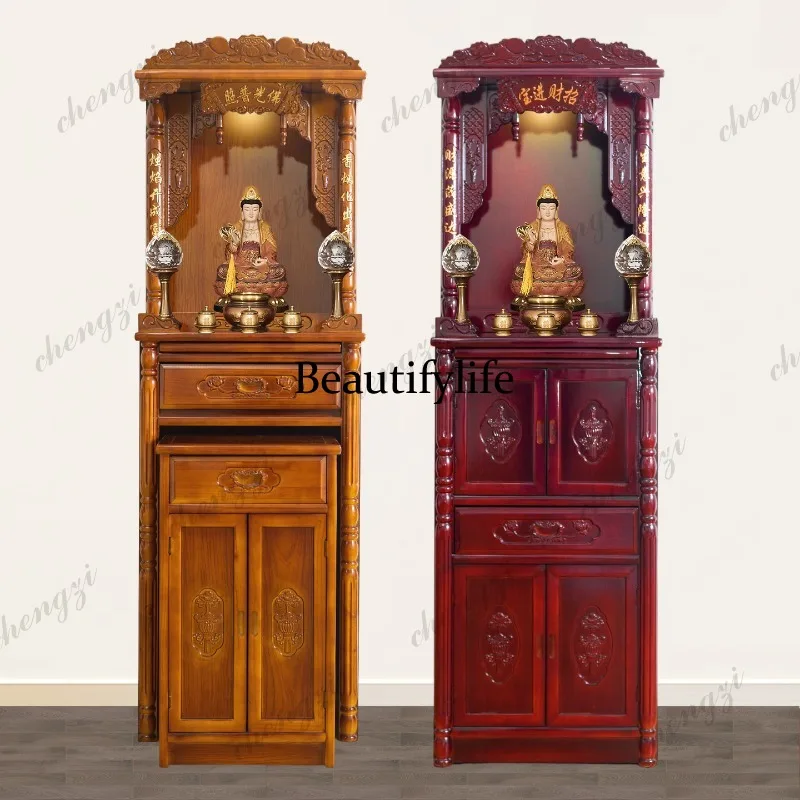 New Chinese vertical cabinet solid wood Buddhist platform household table economical Buddhist cabinet God of Wealth