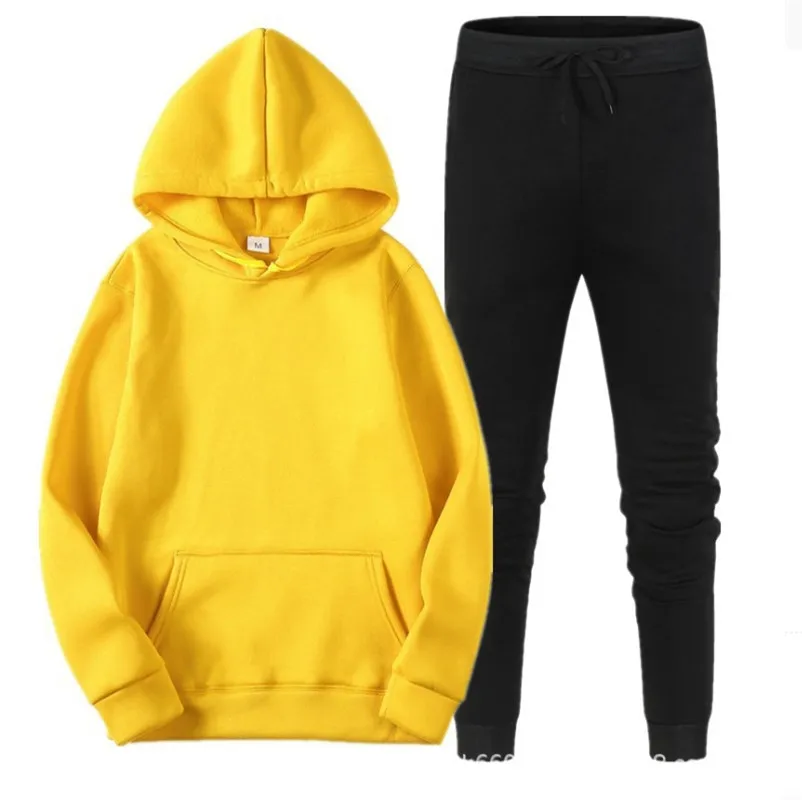 Men Tracksuit 2 Pieces Sets Hooded Sweatshirt +Drawstring Pants Male Hoodies Running Sportswear Men Women Autumn Sportwear