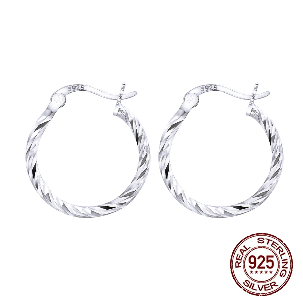 CWWZircons New Trendy Twisted Round Genuine Sterling Silver 925 Hoop Earrings for Women Daily Engagement Fine Jewelry SE042