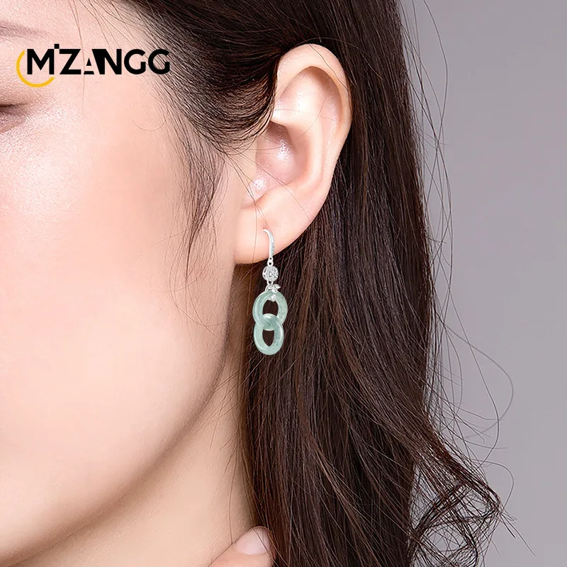 Authentic Natural Jade Blue Water Peace Buckle Earrings S925 Silver Inlaid with Ice Jade Women\'s Earrings Fashion Charm Jewelry