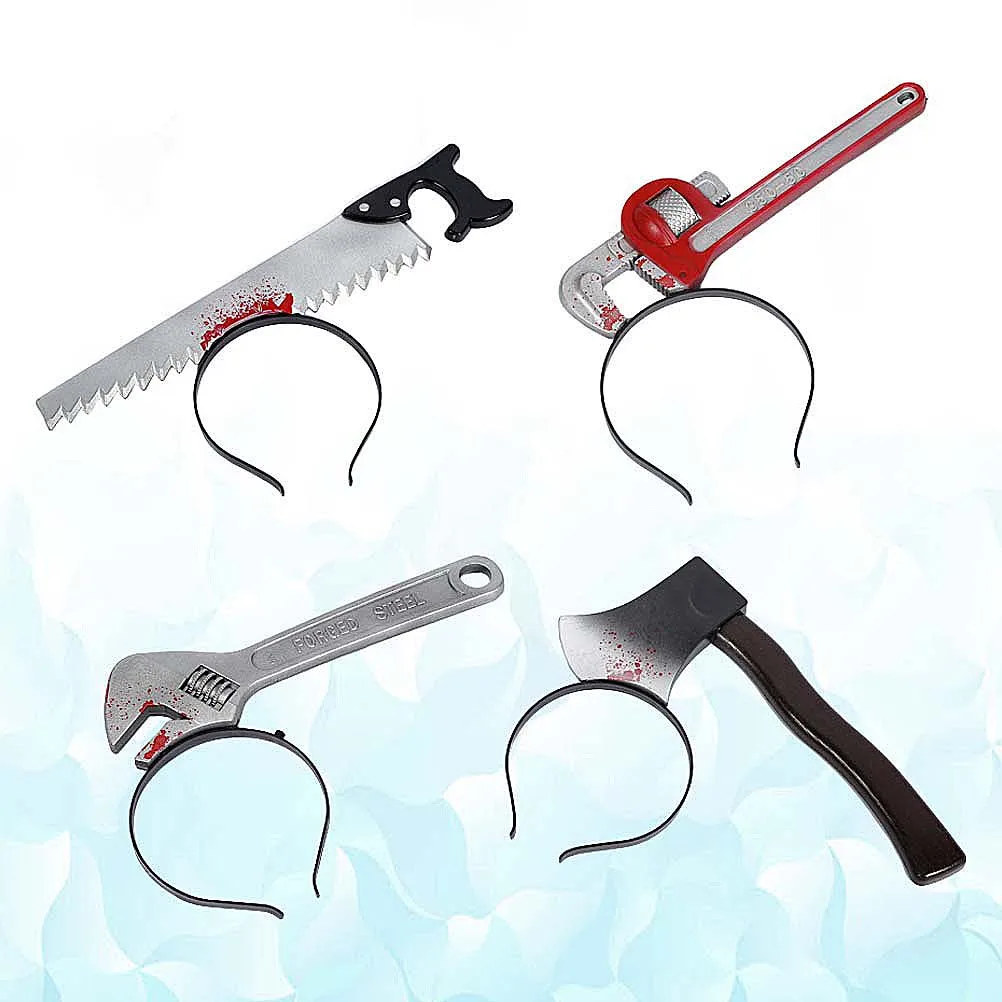 

4Pcs Halloween Through Headband Bloody Horror Props Cosplay Costume Party Supplies Spooky Decorations Pipe Wrench Axe