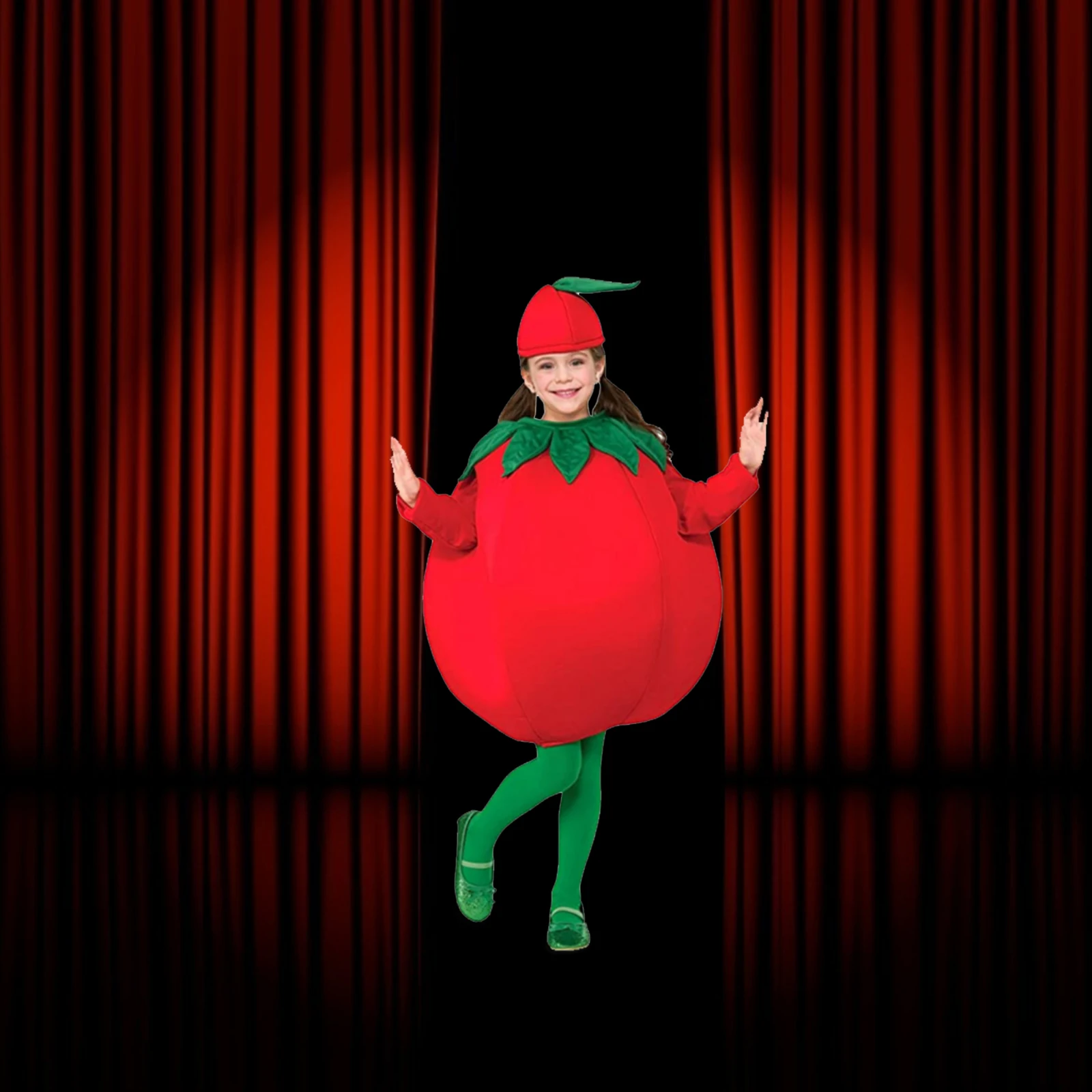 Tomato Shaped Kids Vegetable Costumes Children Clothing Halloween Costume Set Stage Performance Cosplay Accessories Fruit Veggie