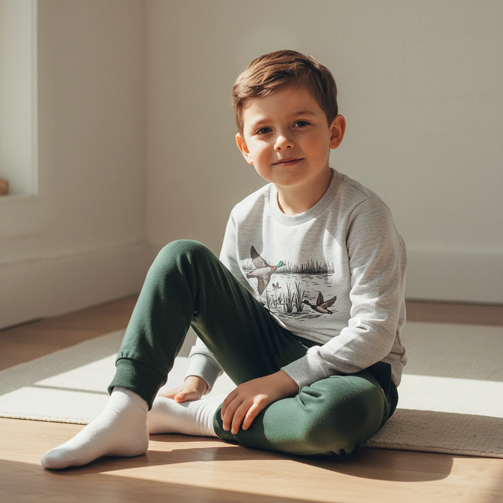 Little Toddler Boy Fall Outfit Animal Print Crew Neck Long Sleeve Sweatshirt and Pants 2 Pcs Set