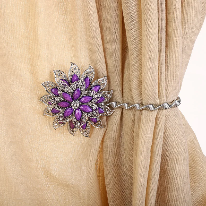 Colorful Curtain Buckle Flower Stretchable Spring Magnetic Curtain Clip Curtain Holder Rhinestone Creative Strap Flower Cortinas