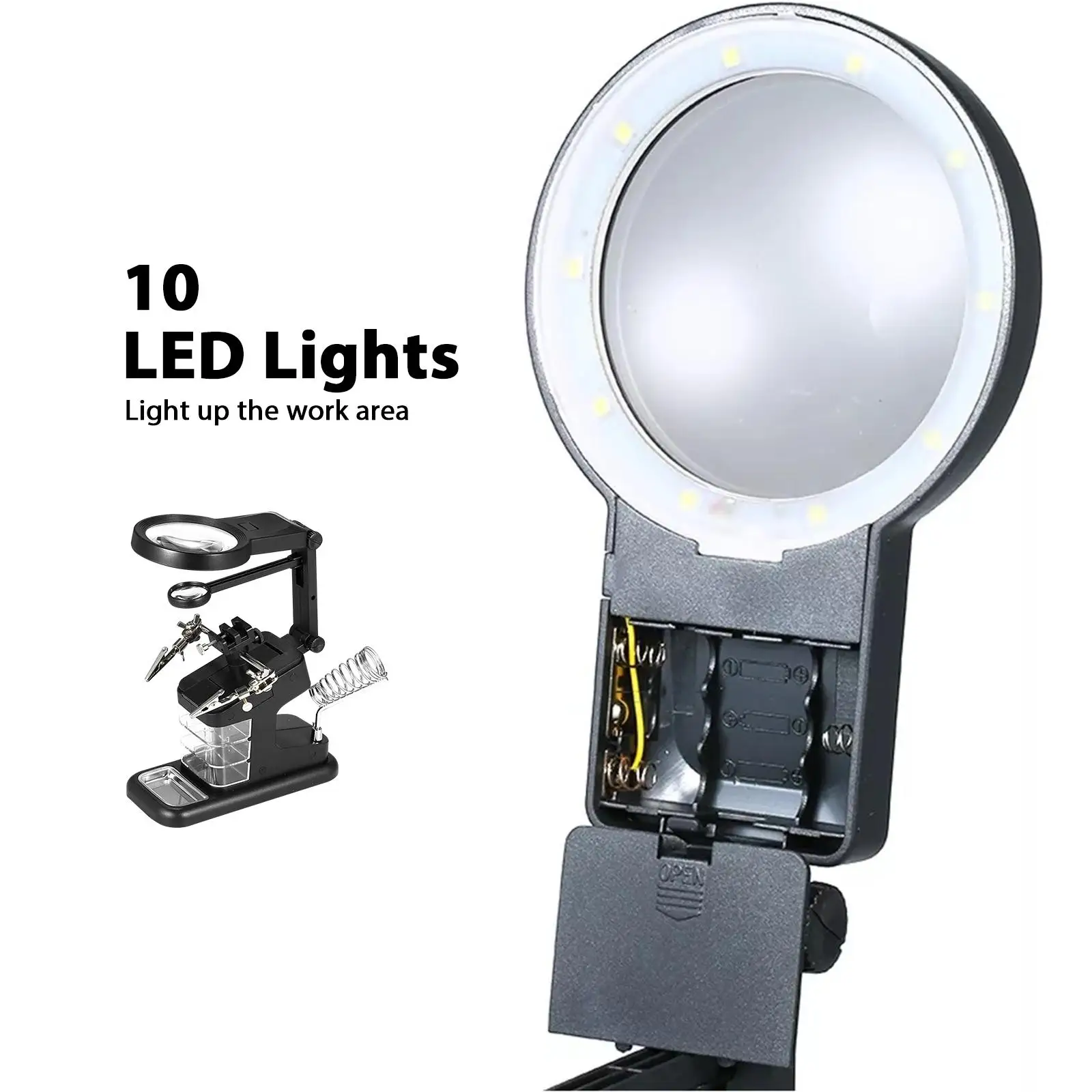 USB لحام المشبك 10LED أضواء حامل قابل للتعديل المكبر أداة لحام الالكترونيات اليد المشابك مكتب العمل ضوء LED حامل