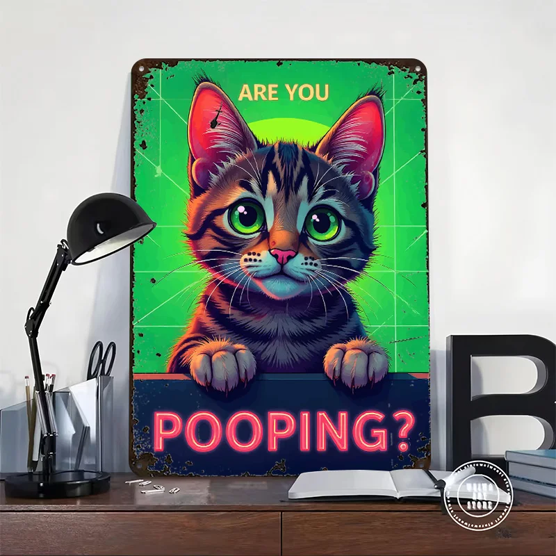 Are You Pooping? Cat Art Metal Poster Customized Wall Art Retro Vintage Metal Signs for Man Cave Home Decor Accessories Interior