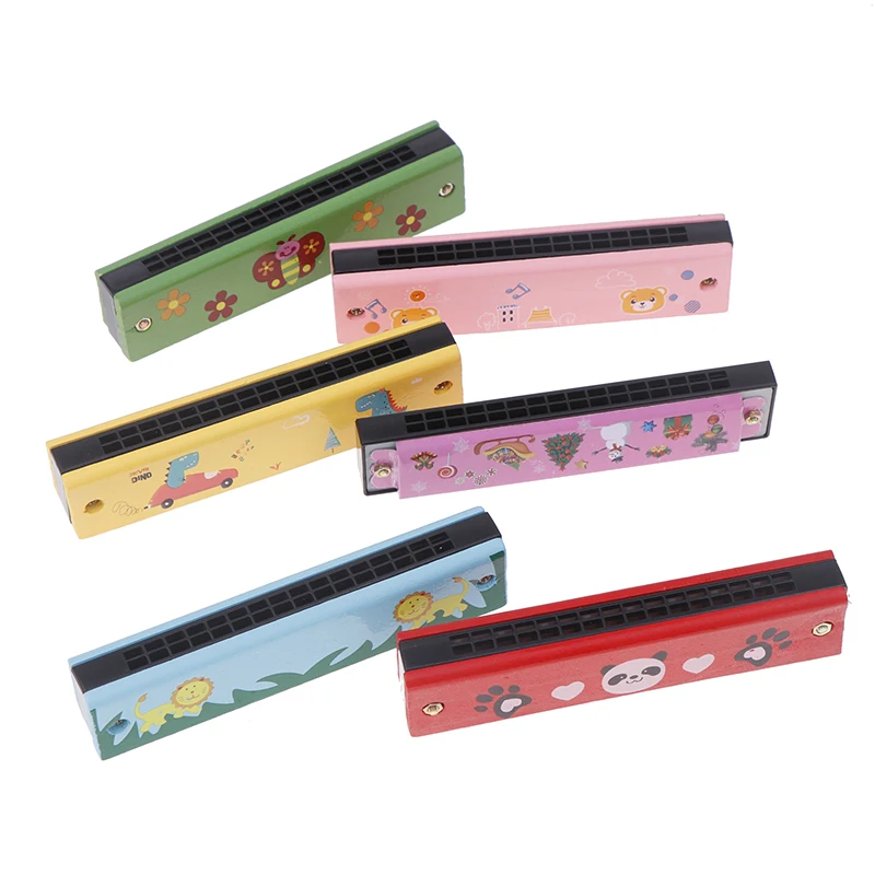 1PC Cute Montessori Educational Toys Cartoon 16 Holes Key Wood/Iron Harmonica Mouth Organ Kids Musical Wind Instrument Gift Toy