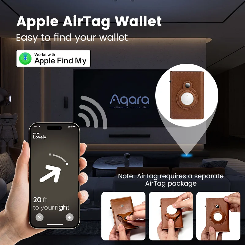 Leather Wallet Set with IOS Smart Tag Positioning Card Clip RFID Anti-Magnetic Anti-Theft ，Free NFC Business Card