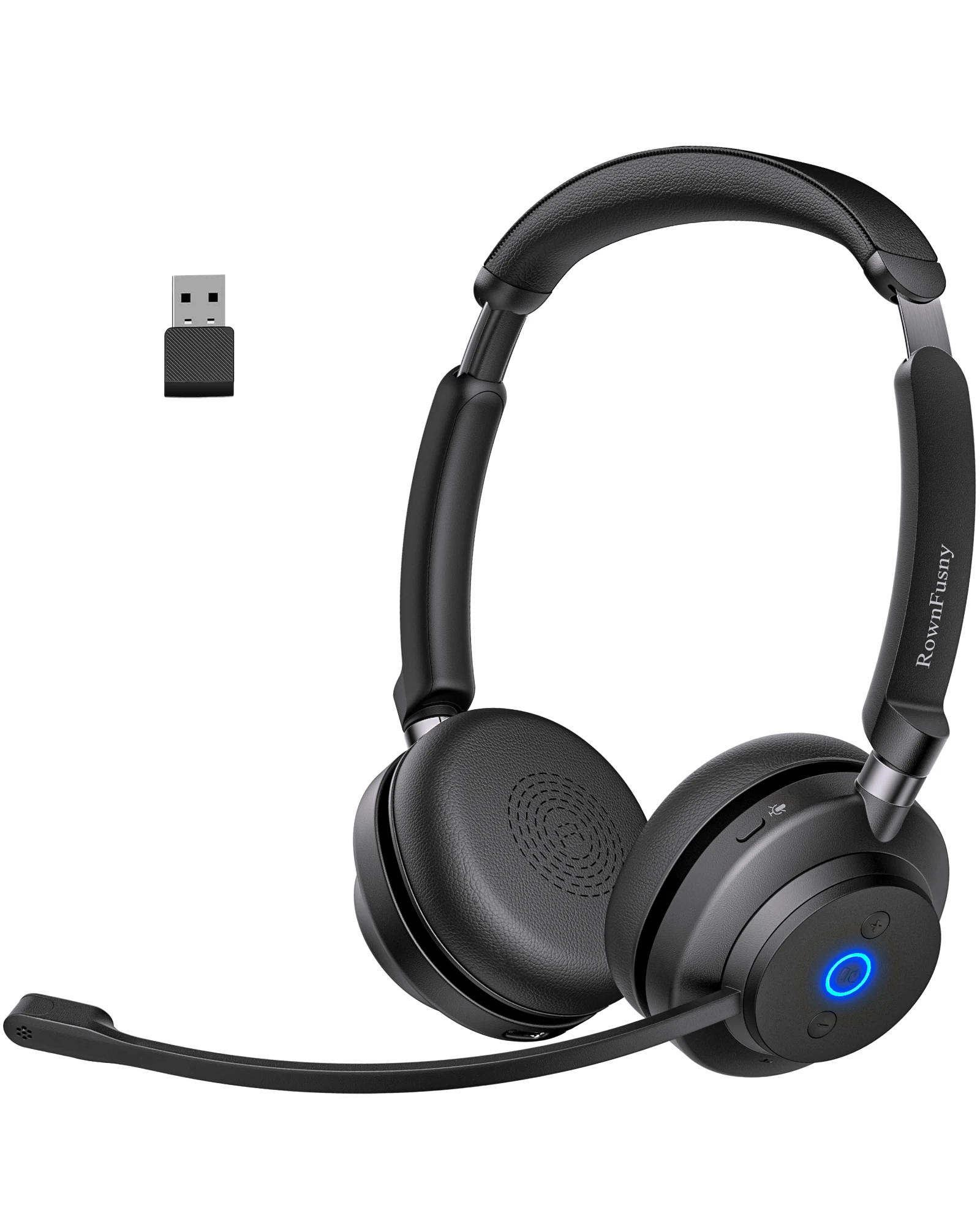 Rownfusny Kabelloses Headset mit Mikrofon für Arbeit Bluetooth Over-Ear-Kopfhörer USB-Dongle für Computer/Remote-Arbeit/Callcenter – Detail 9