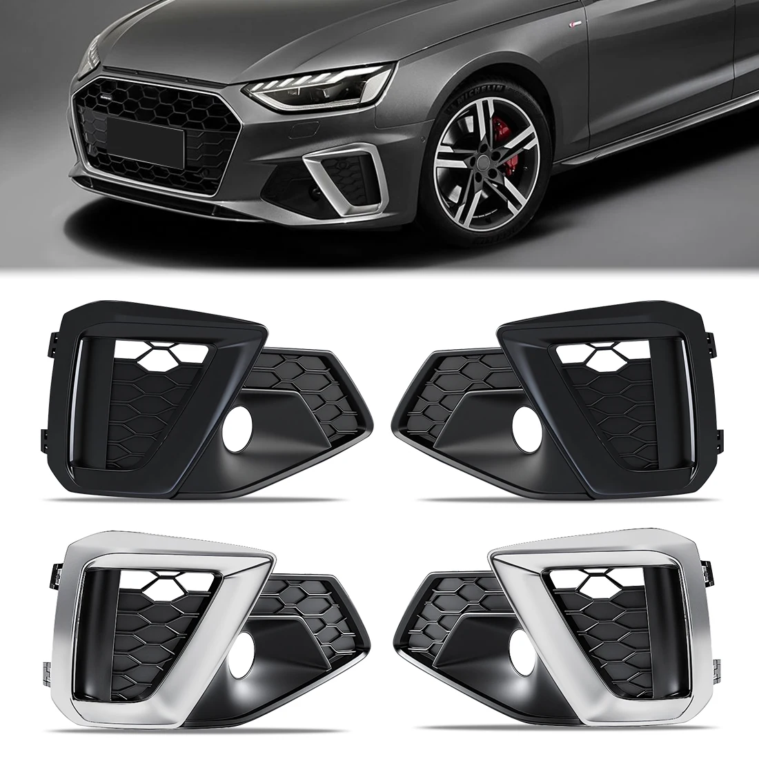 

Front Bumper Grille Foglight Cover For Audi A4L B9 A4 S-Line 2020 2021 2022 2023 2024 Fog Lamp Grill Frame Decoration 8WD807681M