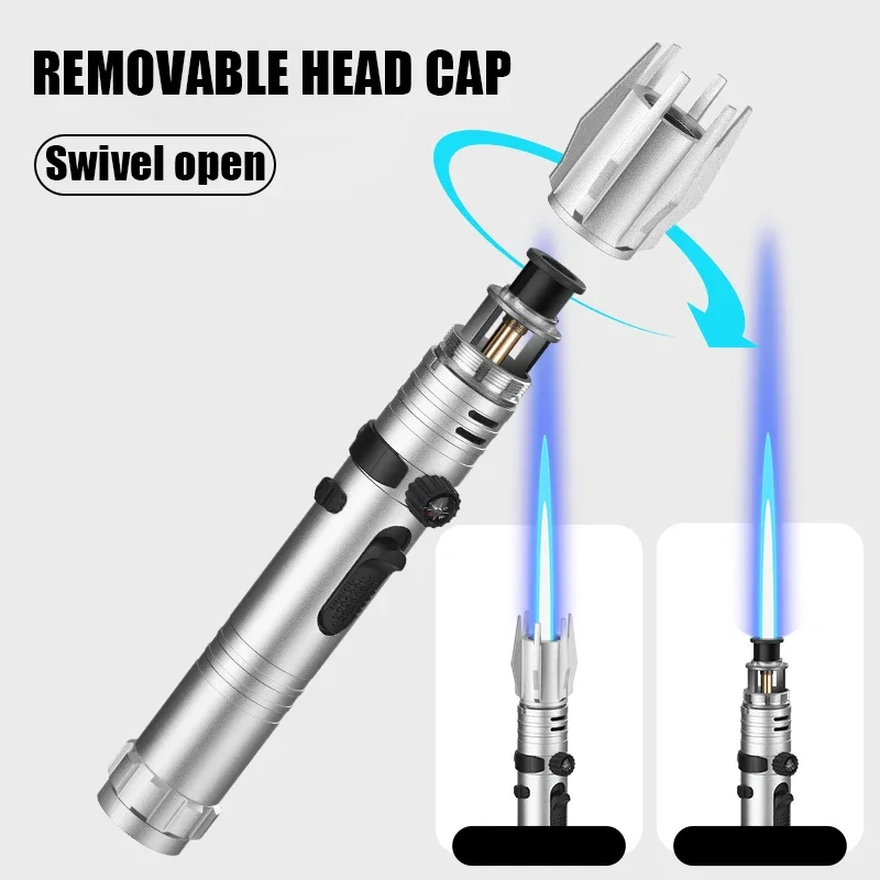 New Black Knight Lightsaber High Fire Spray Gun Windproof Blue Flame Direct Charge Inflatable Lighter Outdoor Barbecue Igniter