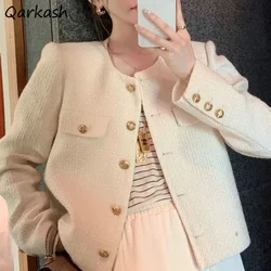 Ins-jassen voor dames Kantoor Dame Elegant Casual Solid Chic Lente Herfst Lange mouw O-hals All-match Jonge meisjes streetwear