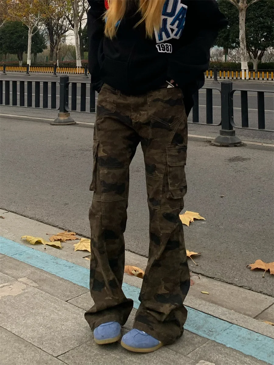 

Мужские рабочие брюки JJU403 в американском ретро-стиле, камуфляжные, приталенные, прямые, расклешенные, длинные, молодежные, модные