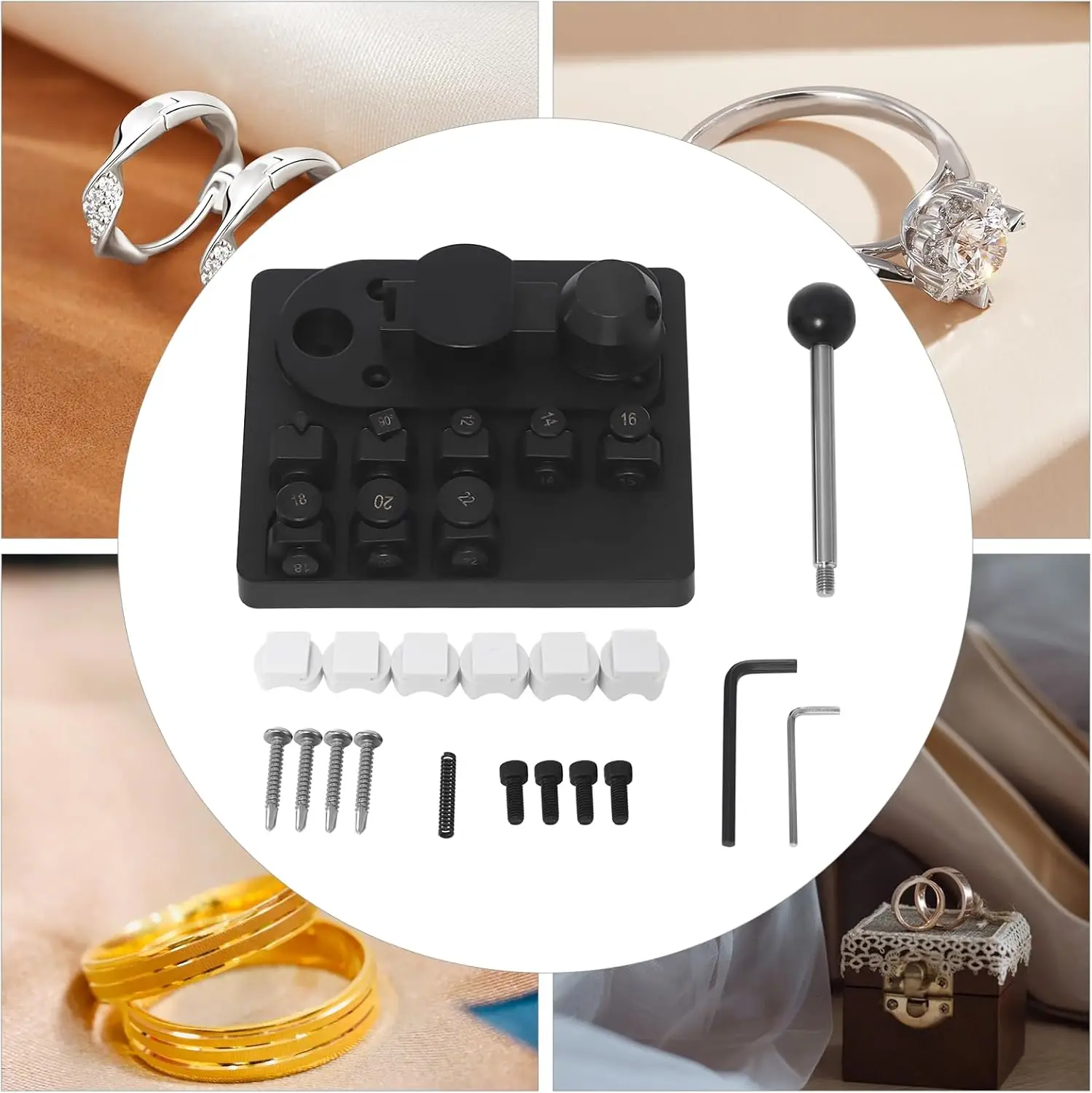 

Ring Bender Tool w/6 Nylon Dies,16 Chrome Steel Molds, Multi-Functional Metal Ring Bending Tool for Less Than 5mm Thick