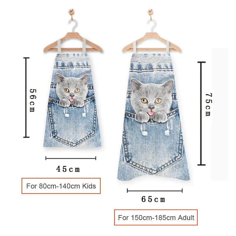 Funny Cowboy Cat Dog Head Cooking Aprons Kitten Puppy Women Pinafore Household Cleaning Clothing Chef Waiter Kitchen Aprons