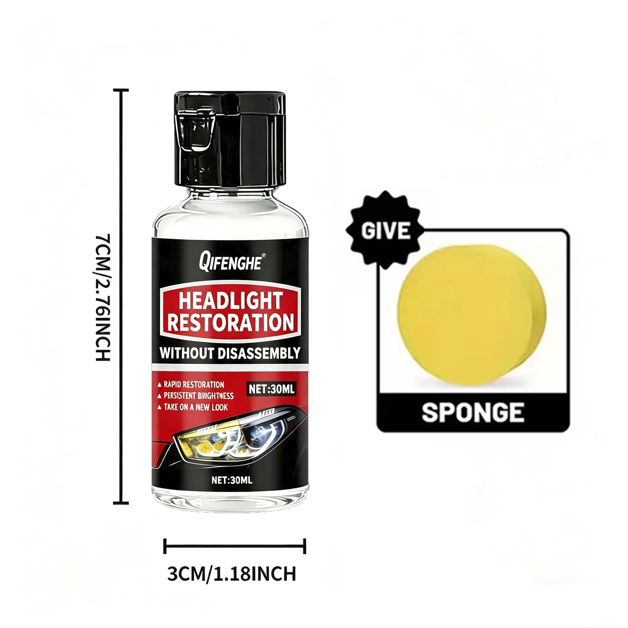 30ML Headlight Restoration Liquid No Disassembly Formula Rapidly Repair Yellow Foggy Lenses Restore Persistent Brightness Car He