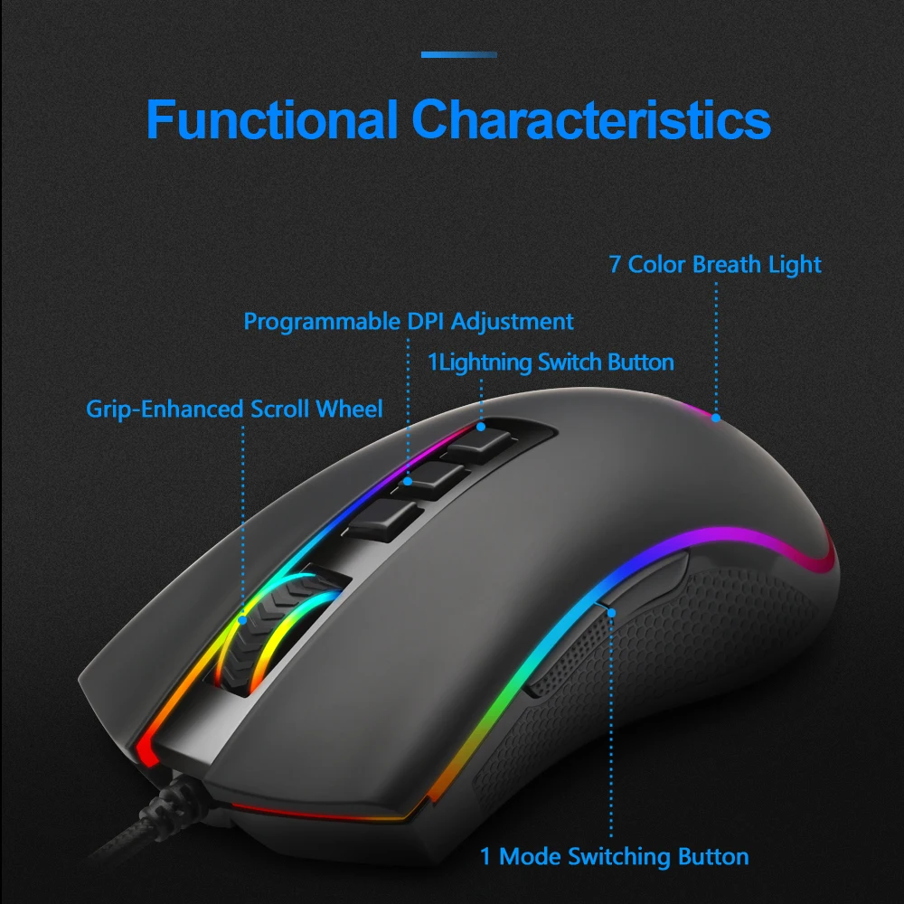 REDRAGON COBRA M711 RGB USB Wired Gaming Mouse 12400 DPI 9 buttons mice Programmable ergonomic for Computer PC Laptop Gamer