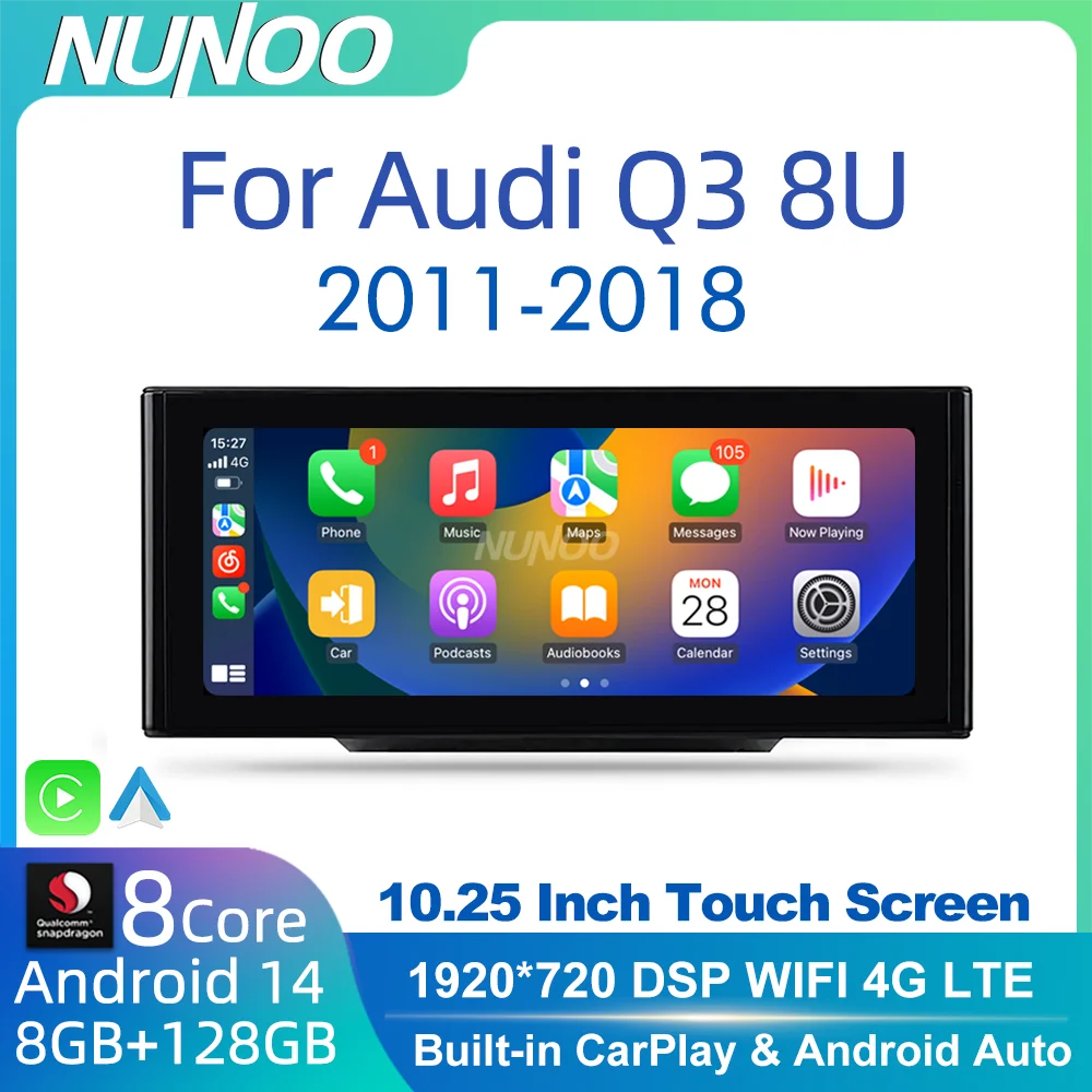 

Автомобильный мультимедийный плеер Android 14 для Audi Q3 2012-2018 сенсорный экран стерео 8 + 128 ГБ Qualcomm Carplay радио DSP GPS навигатор монитор