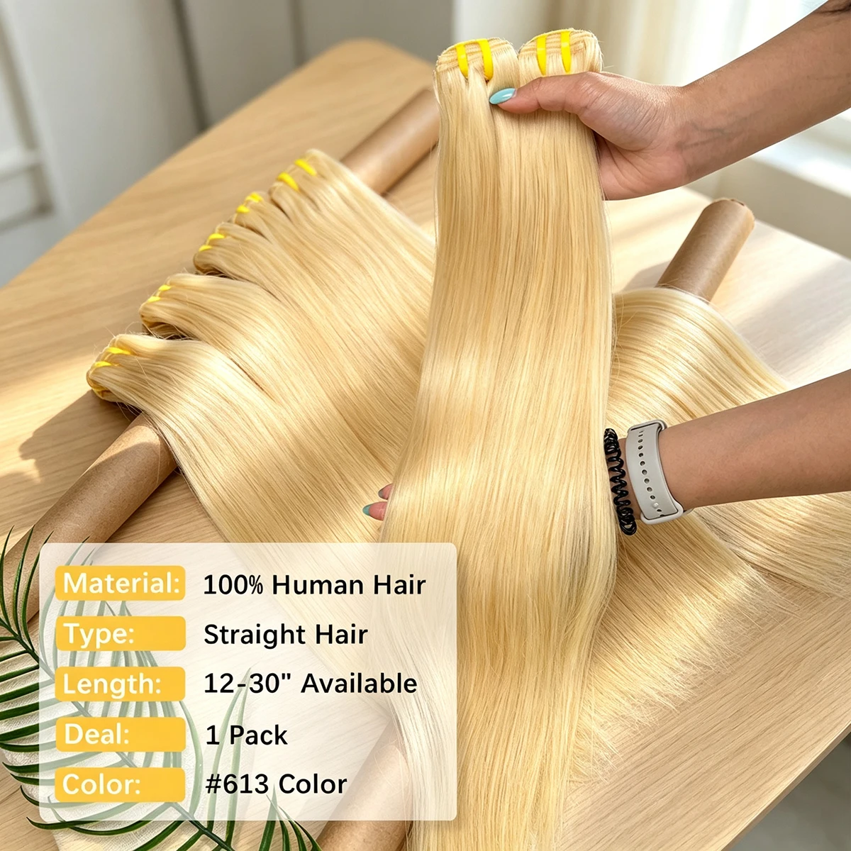 613 Honigblond, glatt, 16A, unbehandeltes, 100 % echtes Menschenhaar, doppelt gewebte Haarsträhnen zum Einnähen, schnelle Haarverlängerungen für schwarze Frauen. – Detail 2