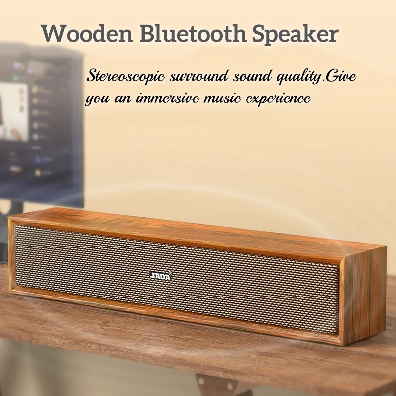 

Caixa De Som Bluetooth Speaker HIFI Home Theater Wooden TV Soundbar Portable Wireless Sound Column Desktop Computer Sound Box TF