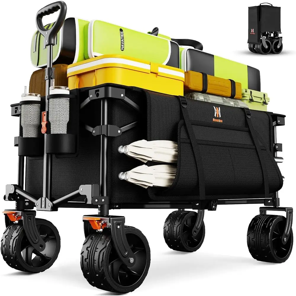 

Складная тележка с большими колесами, усиленная пляжная тележка с бесшумными колесами для любой местности, складная хозяйственная тележка для покупок