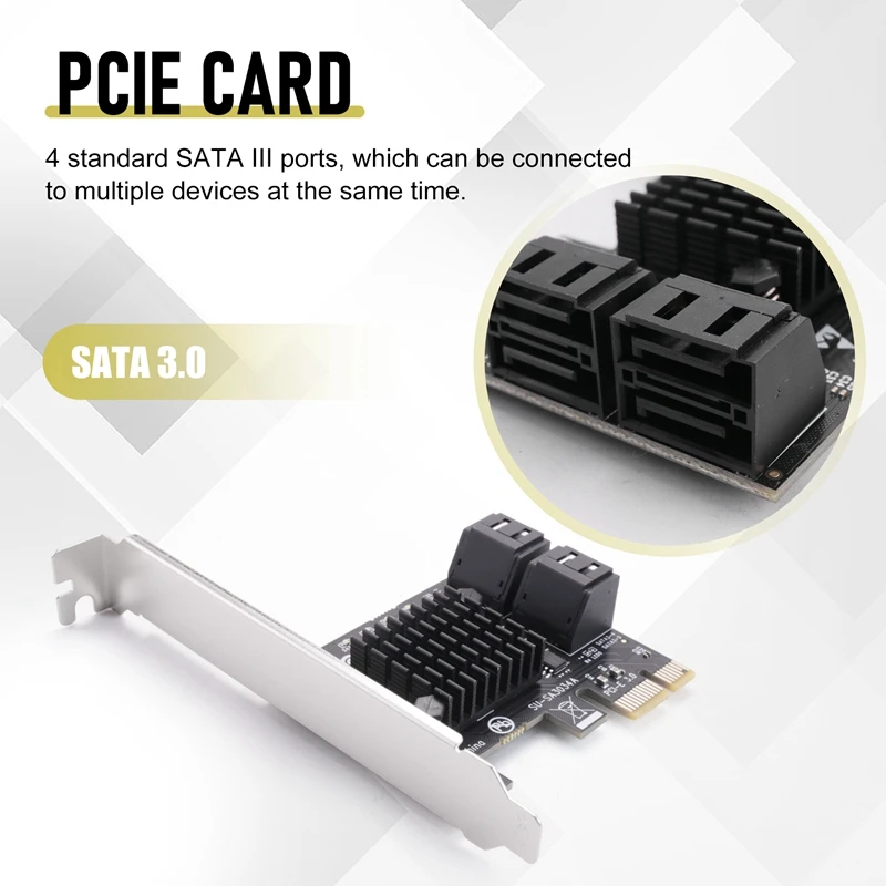 Pcie To 4 Ports SATA 3 III 3.0 6 Gbps SSD Adapter PCI-E PCI Express Controller Board Expansion Card Add On Card