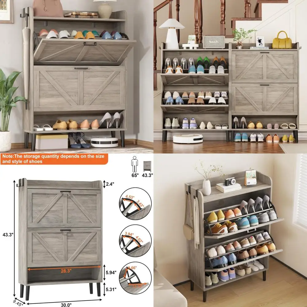 Freestanding Shoe Storage Cabinet for Entryway, 30-Inch Organizer with Flip Drawers, Narrow Shoe Rack in Wood Style, Hidden Stor