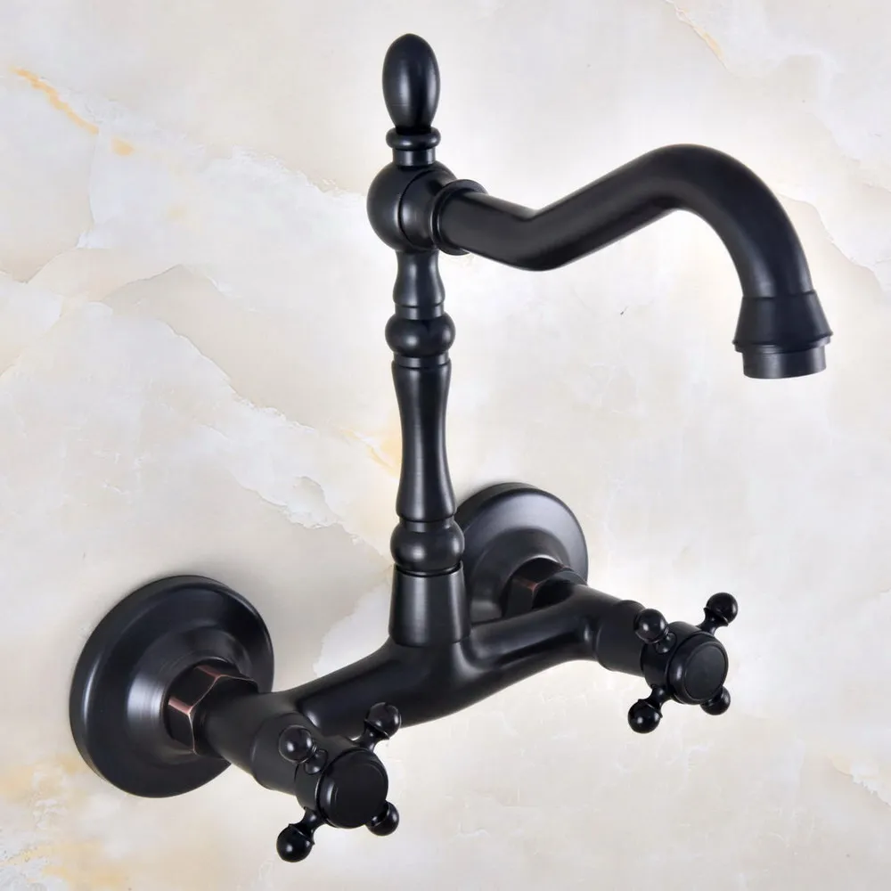 

Oil Rubbed Bronze Wall Mounted Bathroom Basin Faucet Dual Handle Swivel Spout Kitchen Sink Mixer Tap tnf820