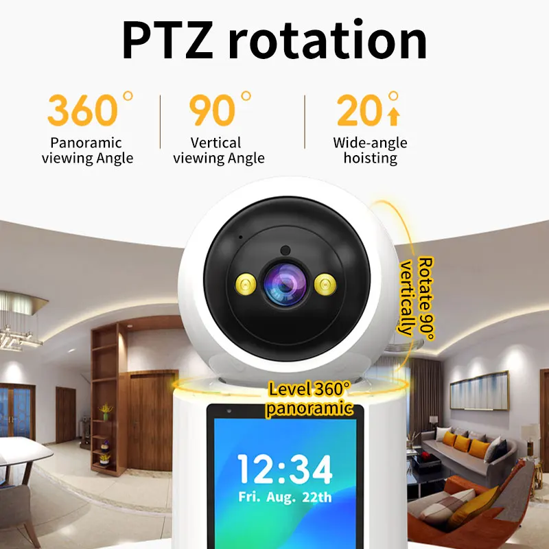 2.8Inch IPS Screen Eseecloud  3MP 1296P Video Phone One Key Call  PTZ IP Dome Camera AI Humanoid Detection Security Baby Monitor